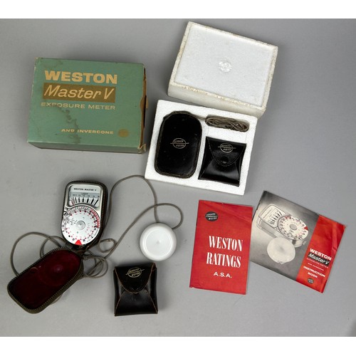 270 - WESTON Master V Exposure Meters with Invercones,  in makers original leather cases, one with origina... 