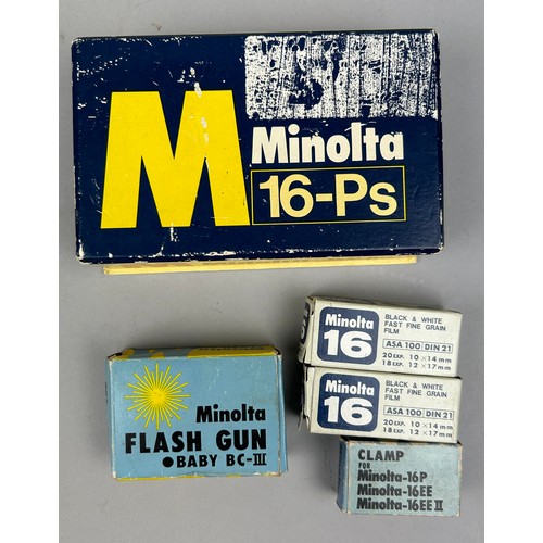 271 - MINOLTA sub miniature camera, Model P, makers slip case, original box and literature,
together with ... 