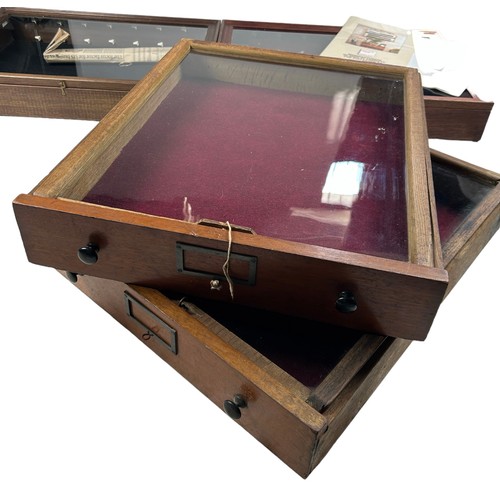 239 - A COLLECTION OF TABLE TOP DISPLAY CABINETS, to include two antique with red fabric lining and anothe... 