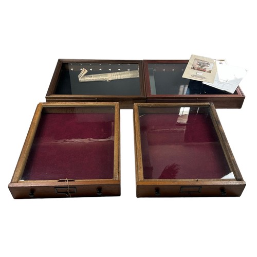 239 - A COLLECTION OF TABLE TOP DISPLAY CABINETS, to include two antique with red fabric lining and anothe... 