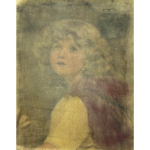 180 - A REVERSE PAINTING ON GLASS OF A CHILD IN A RED CAPE, mounted in an ornately carved leaf and berry f... 