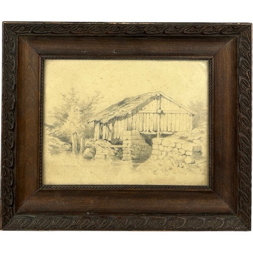 208 - A COMPETENT PENCIL SKETCH AND SHADING OF A BARN, signed E.B 1856

23cm x 17cm