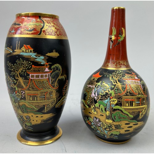 109 - TWO CARLTON WARE VASES BLACK AND GOLD MIKADO DESIGN (2) 

Tallest 16cm