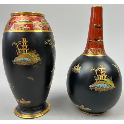 109 - TWO CARLTON WARE VASES BLACK AND GOLD MIKADO DESIGN (2) 

Tallest 16cm