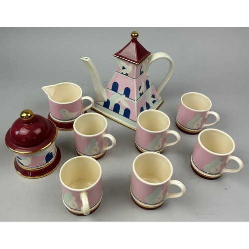 94 - CARLTON WARE DOVE-COT COFFEE SET WITH COFFEE JUG, SUGAR BOWL, MILK PAIL AND CUPS (9) 

Tallest 23cm ... 