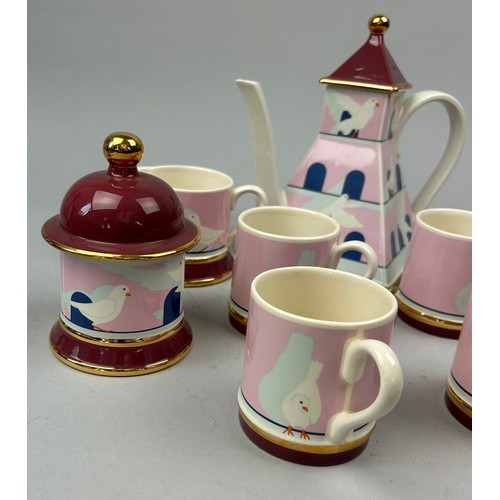 94 - CARLTON WARE DOVE-COT COFFEE SET WITH COFFEE JUG, SUGAR BOWL, MILK PAIL AND CUPS (9) 

Tallest 23cm ... 