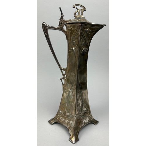 139 - AN ART NOUVEAU PEWTER JUG MARKED FOR 'WMF' (WURTTEMBERGISCHE METALLWAREN FABRIC), 32cm in height