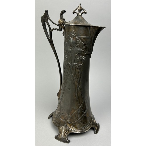 140 - AN ART NOUVEAU PEWTER JUG, 37cm in height