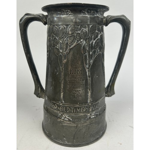 137 - DAVID VEASEY FOR LIBERTY AND CO 'FOR OLD TIME SAKE' TWIN HANDLED LOVING CUP, engraved for 'Ruby 1st ... 