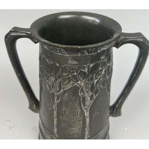 137 - DAVID VEASEY FOR LIBERTY AND CO 'FOR OLD TIME SAKE' TWIN HANDLED LOVING CUP, engraved for 'Ruby 1st ... 