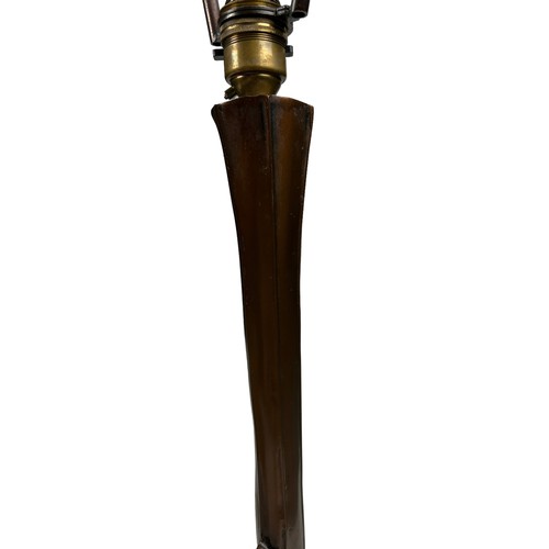 156 - IN THE MANNER OF TIFFANY STUDIOS (1899-1930), faux bronze table lamp naturalistically figured with s... 