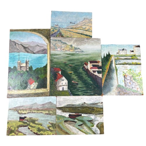 177 - A SELECTION OF VARIOUS OIL ON BOARD PAINTINGS OF COASTLINES AND HILLTOPS (Qty)

**Please note this l... 