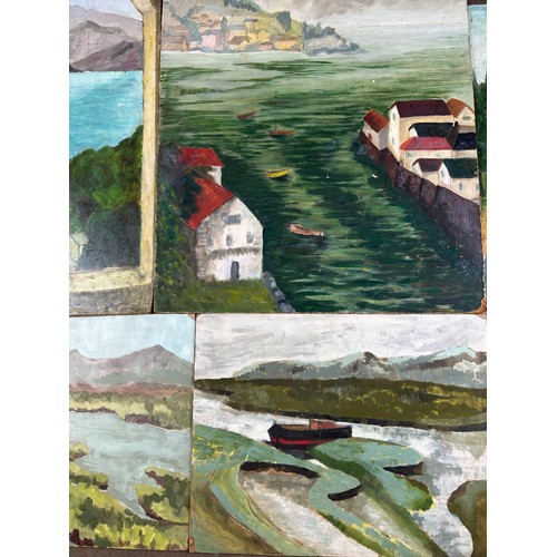 177 - A SELECTION OF VARIOUS OIL ON BOARD PAINTINGS OF COASTLINES AND HILLTOPS (Qty)

**Please note this l... 