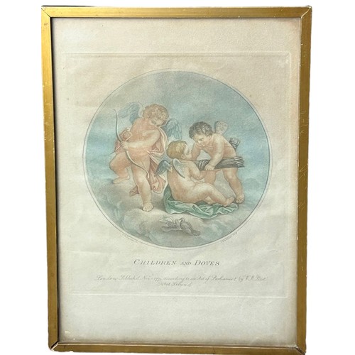 202 - AFTER FRANCESCO BARTOLOZZI RA (1727-1815) 'CHILDREN AND DOVES', coloured engraving published 'London... 