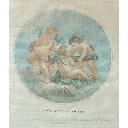 202 - AFTER FRANCESCO BARTOLOZZI RA (1727-1815) 'CHILDREN AND DOVES', coloured engraving published 'London... 