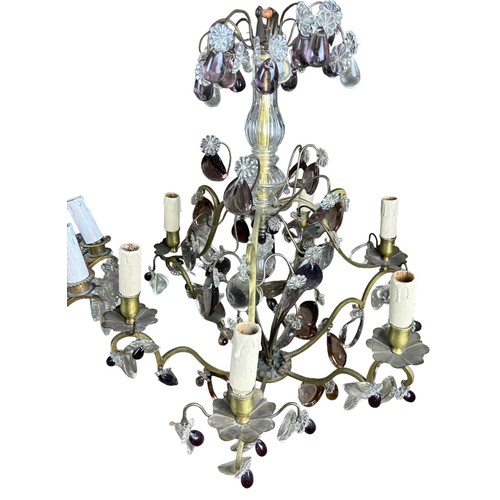 164 - THREE BRASS CHANDELIERS WITH GLASS AND CRYSTAL DROPS, one with purple glass drops (3)

**Please note... 