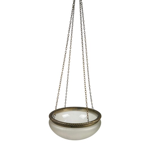 154 - A 1920's ART DECO BRASS CEILING LIGHT, opaque glass shade

Drop 140cm, diameter of shade 43cm