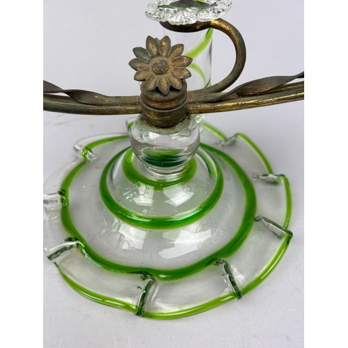 150 - A MURANO GLASS AND BRASS CENTREPIECE of foliate swirl design, with five arms and glass holders at va... 