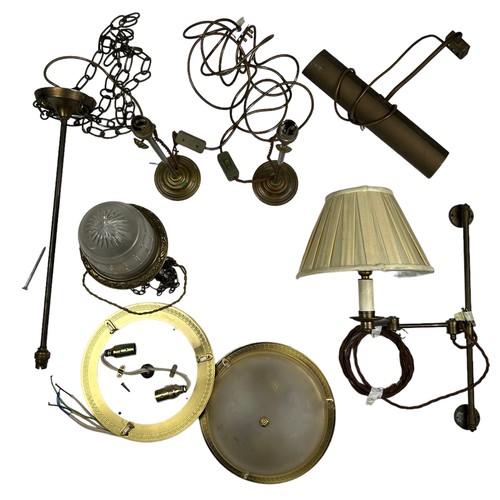 160 - A COLLECTION OF BRASS LIGHTING, to include table lamps, chandelier arm, wall sconce, ceiling lights ... 