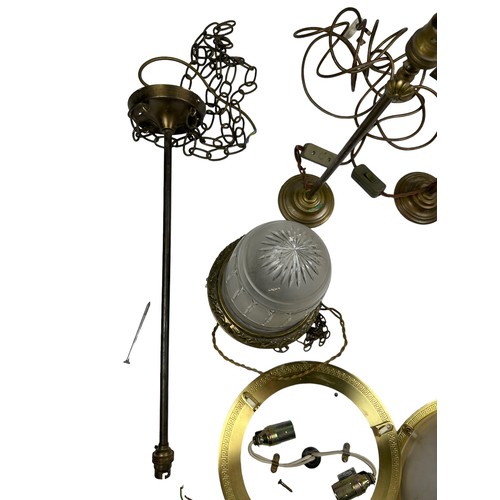 160 - A COLLECTION OF BRASS LIGHTING, to include table lamps, chandelier arm, wall sconce, ceiling lights ... 