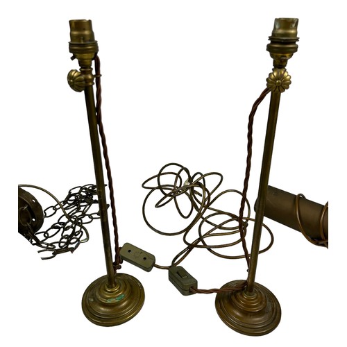 160 - A COLLECTION OF BRASS LIGHTING, to include table lamps, chandelier arm, wall sconce, ceiling lights ... 