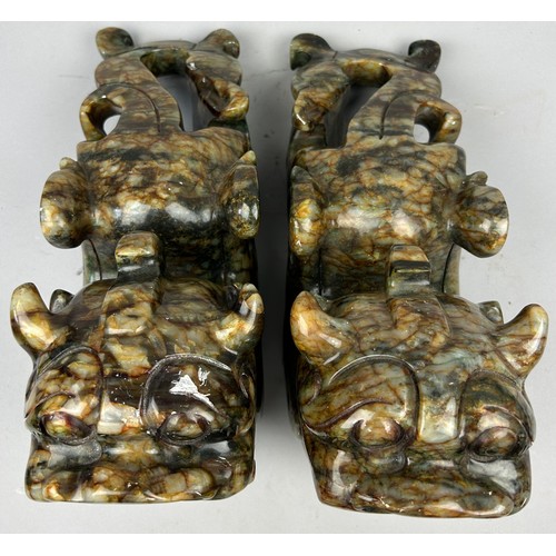 78A - A PAIR OF CHINESE HARD STONE TEMPLE LIONS, 

40cm x 25cm x 12cm each