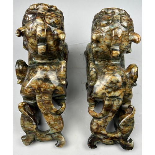 78A - A PAIR OF CHINESE HARD STONE TEMPLE LIONS, 

40cm x 25cm x 12cm each