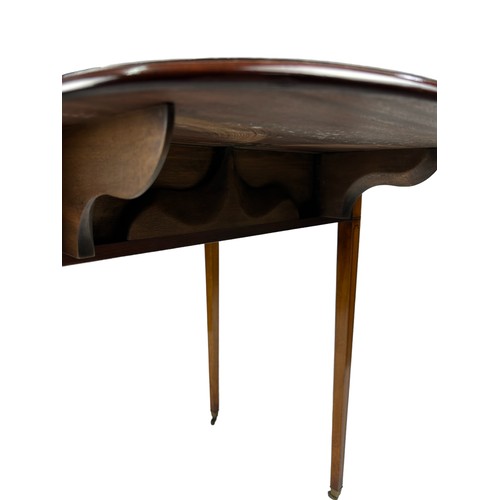 188 - A SHERATON DESIGN MAHOGANY PEMBROKE TABLE CIRCA 1890, with unusual fan shaped drops, satinwood inlay... 