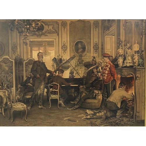 107 - AFTER ANTON VON WERNER (1843-1915),

'In the Troops' Quarters outside Paris', coloured print after t... 