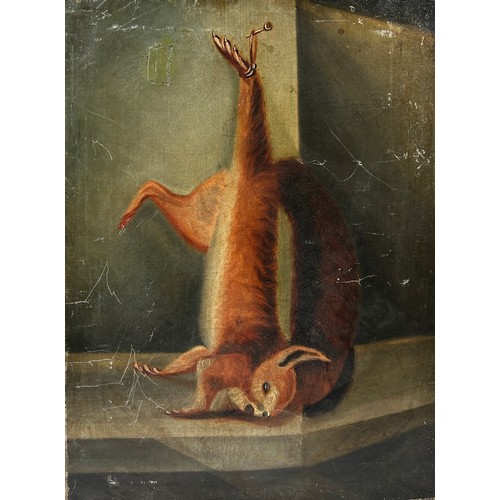 162 - AN OIL ON CANVAS PAINTING OF A RED SQUIRREL HANGING AS DEAD, 19th Century

45cm x 33cm