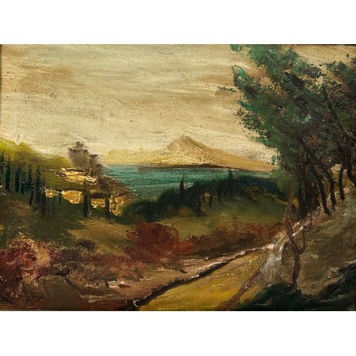 168 - AN OIL ON CANVAS PAINTING OF A LANDSCAPE, mounted in a frame

38cm x 28cm