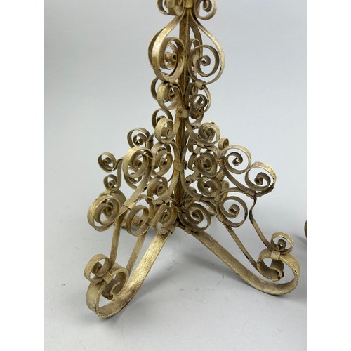 213 - A PAIR OF CANDLESTICKS, painted metal with scrolling decoration (2)

58cm in height each