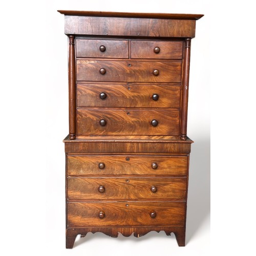 193 - A SCOTTISH VICTORIAN FLAME MAHOGANY CHEST-ON-CHEST, 

205cm x 112cm x 56cm