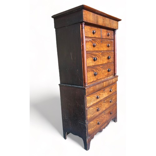 193 - A SCOTTISH VICTORIAN FLAME MAHOGANY CHEST-ON-CHEST, 

205cm x 112cm x 56cm