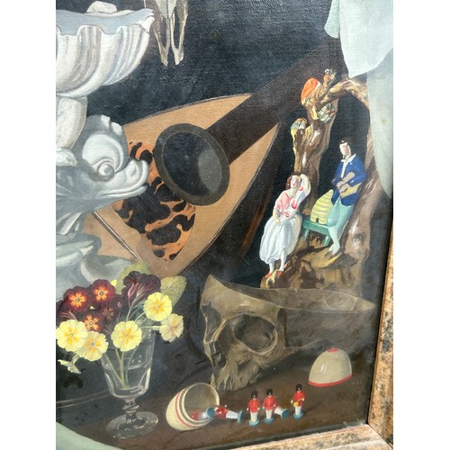 157 - IN THE MANNER OF GIORGIO DE CHIRICO (1888-1978) LARGE MEMENTO MORI STILL LIFE OIL ON CANVAS, depicti... 