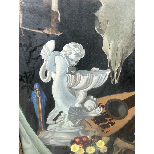 157 - IN THE MANNER OF GIORGIO DE CHIRICO (1888-1978) LARGE MEMENTO MORI STILL LIFE OIL ON CANVAS, depicti... 