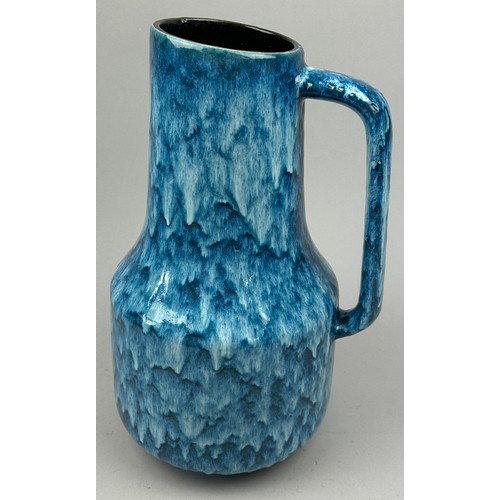 227 - A LARGE BLUE DRIP GLAZED POTTERY JUG MARKED TO VERSO FOR 'WEST GERMANY'

40cm in height