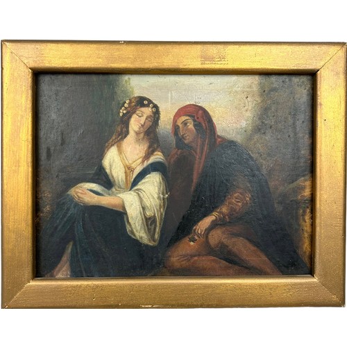 149 - AN OIL ON BOARD PAINTING OF TWO WOMAN, mounted in a frame.

27cm x 20cm