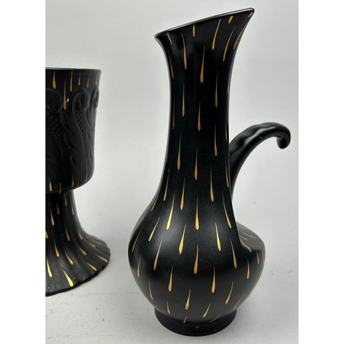 226 - ALBERT HALLAM FOR BESWICK POTTERY: THREE CERAMIC VESSELS IN BLACK AND GOLD (3)