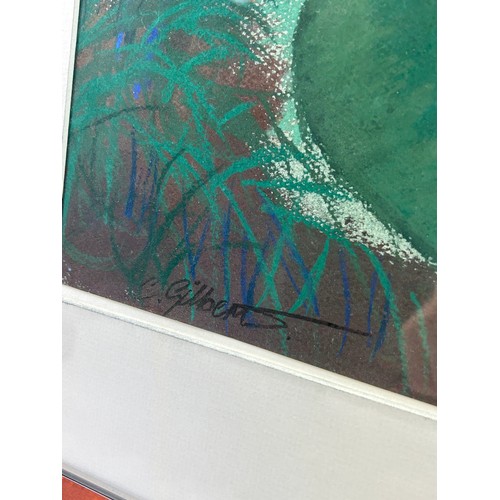 150 - CHRIS GILBERT (BRITISH) AN ORIGINAL PASTEL WORK OF A RAINFOREST, mounted in a walnut frame and glaze... 