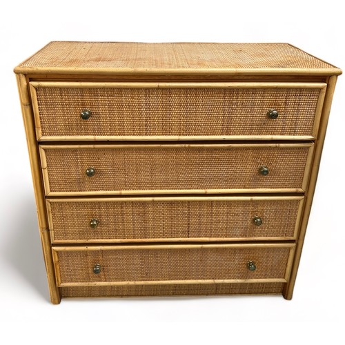 195 - A LARGE BAMBOO CHEST OF DRAWERS, 

Four cane sliding drawers. 

90cm x 90cm x 45cm