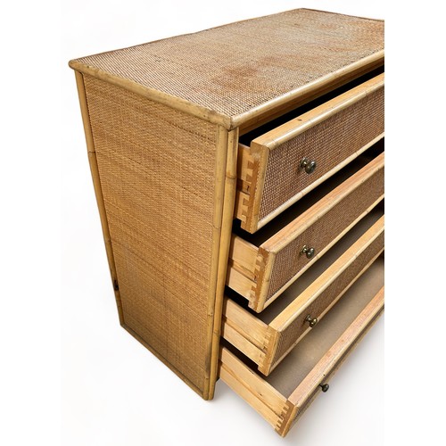 195 - A LARGE BAMBOO CHEST OF DRAWERS, 

Four cane sliding drawers. 

90cm x 90cm x 45cm