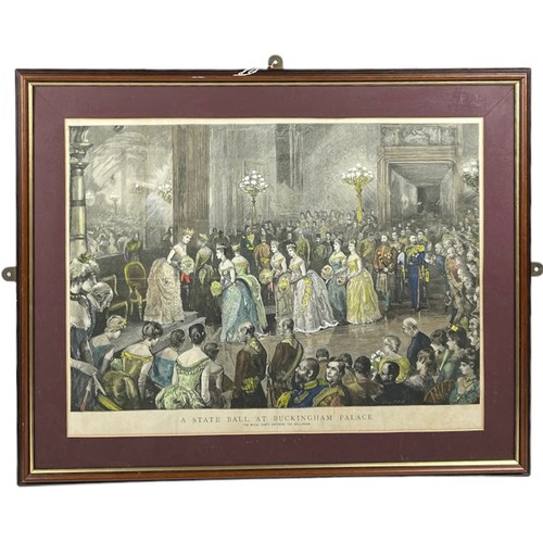 108 - A LARGE COLOURED PRINT OF 'A STATE BALL AT BUCKINGHAM PALACE', depicting the Royal party entering th... 