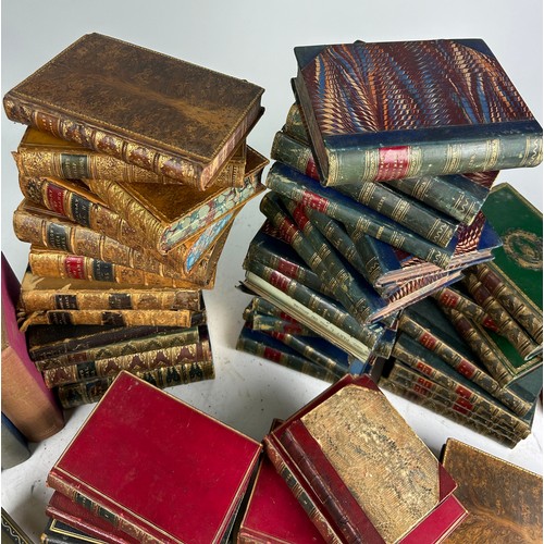 26 - DECORATIVE BINDINGS: A LARGE QUANTITY OF LEATHER BOUND BOOKS, along with some cloth bound. 

Various... 