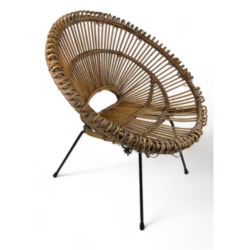 179 - A MID CENTURY RATTAN AND METAL CHAIR IN THE MANNER OF FRANCO ALBINI (1905-1977)

85cm x 80cm