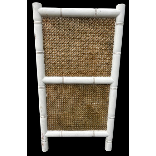 185 - AN OKA FAUX BAMBOO AND RATTAN CHEST IN WHITE, 

Two short over two long drawers with faux bamboo det... 