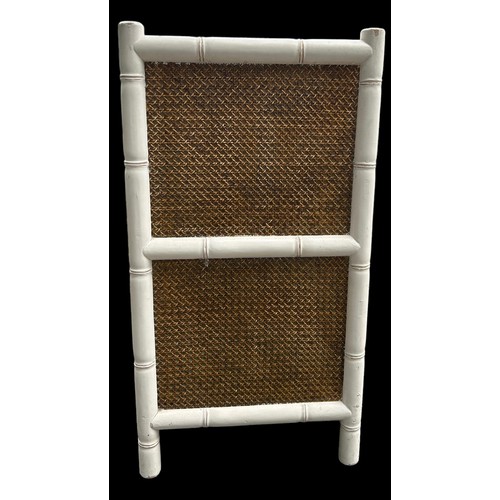 185 - AN OKA FAUX BAMBOO AND RATTAN CHEST IN WHITE, 

Two short over two long drawers with faux bamboo det... 