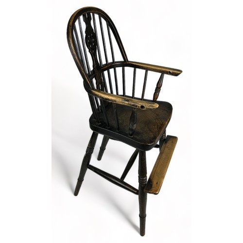 182 - AN EARLY 20TH CENTURY CHILDS CHAIR, ash with spindle back, raised on four legs