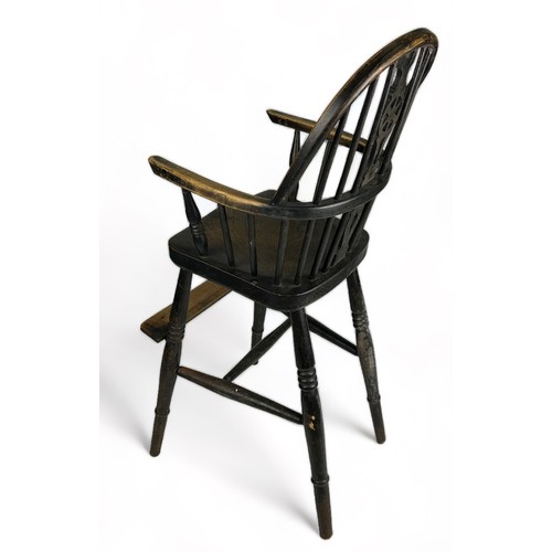 182 - AN EARLY 20TH CENTURY CHILDS CHAIR, ash with spindle back, raised on four legs