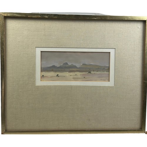 128 - HARRY BAINES (1910-1995) 'DECCAN HILLS', acrylic on paper, signed 1972 

25cm x 10cm, framed and gla... 